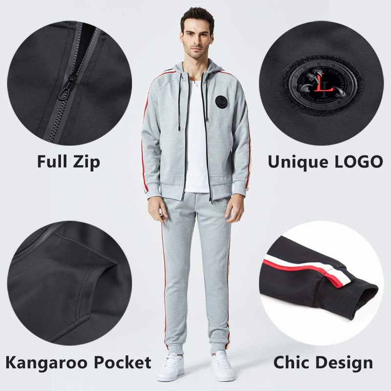 DUOFIER Men's Activewear Full Zip Warm Tracksuit Sports Set Casual Sweat Suit, Gray-L - Image 4